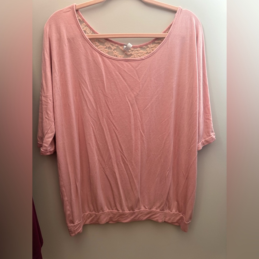 Pink Lace-Back Women's Top